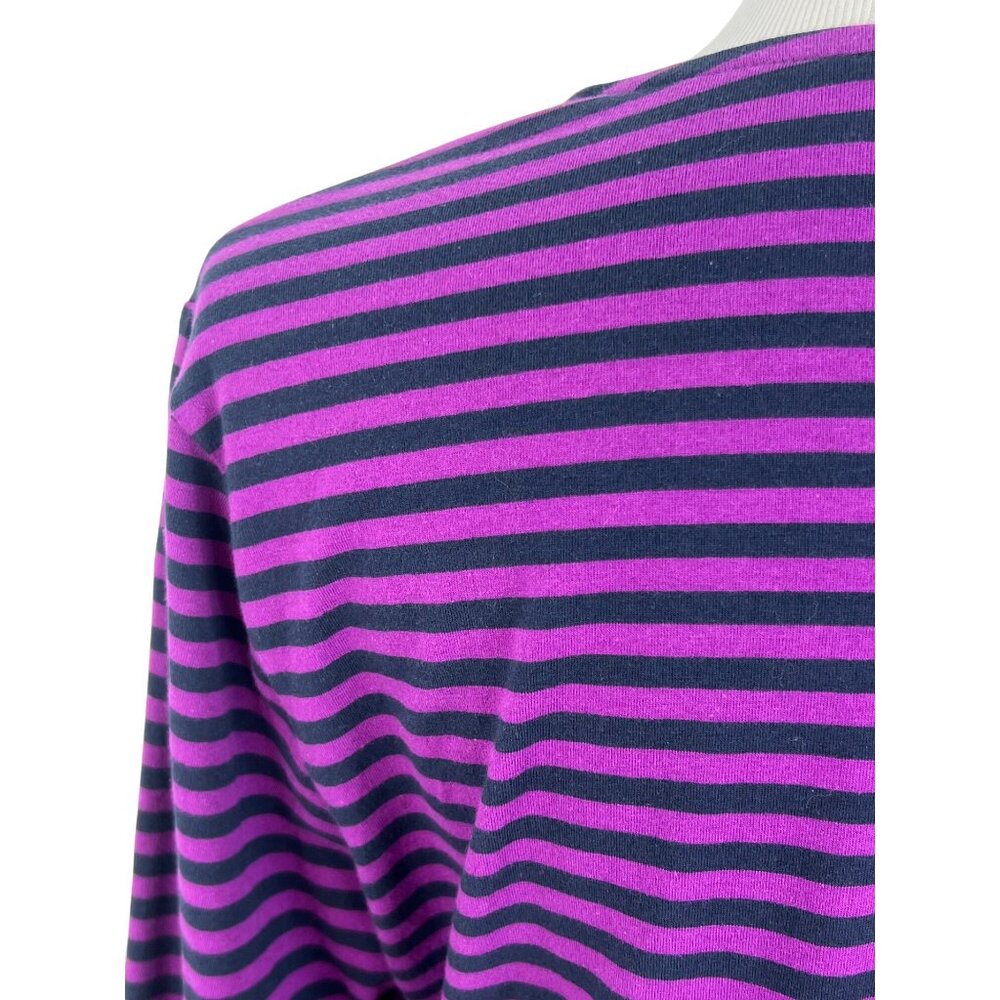 Michael Kors Purple & Black Striped V-Neck & Gold Logo Zip Accent Casual Top - Picture 6 of 12